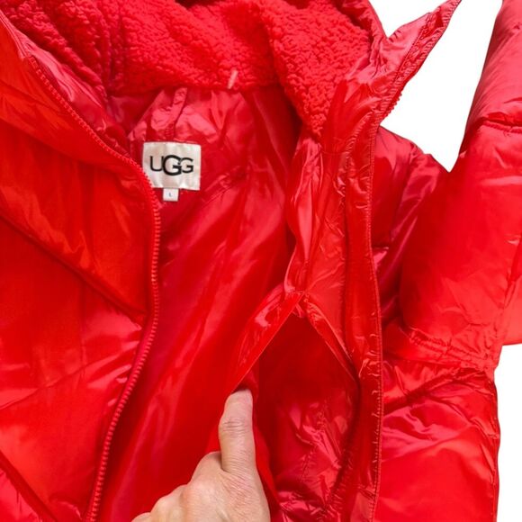 UGG Ronney Cropped Puffer Jacket Coat Womens Size Large Red - Picture 6 of 16